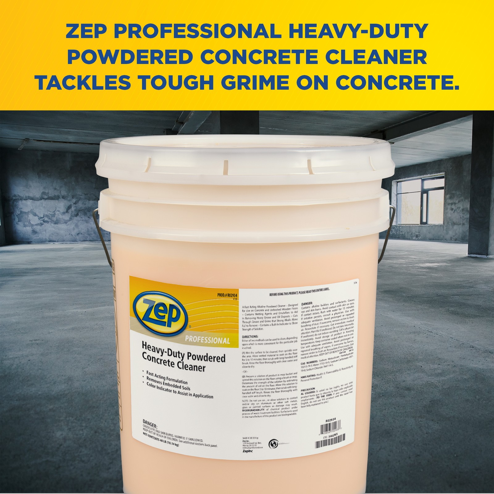 Zep Professional Heavy-Duty Powdered Concrete Cleaner – 40 LB Bucket (1 Unit)