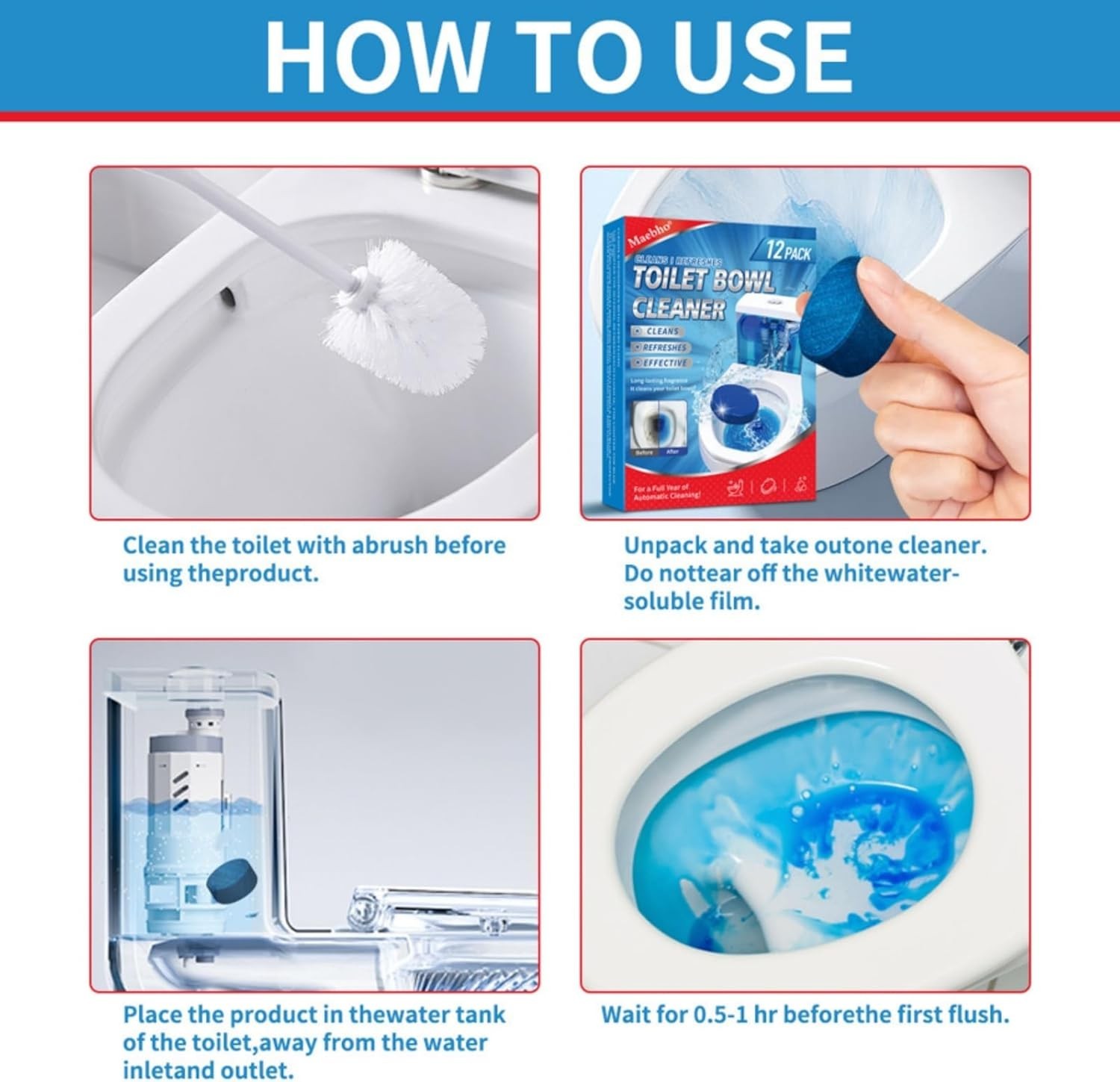 12 Pack Automatic Toilet Bowl Cleaner Tablets Put in the Toilet Tank
