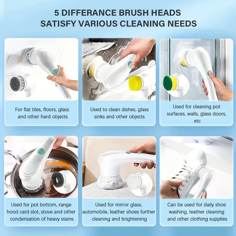 Electric Cleaning Brush IPX7 Waterproof Bathroom Kitchen Scrubber USB