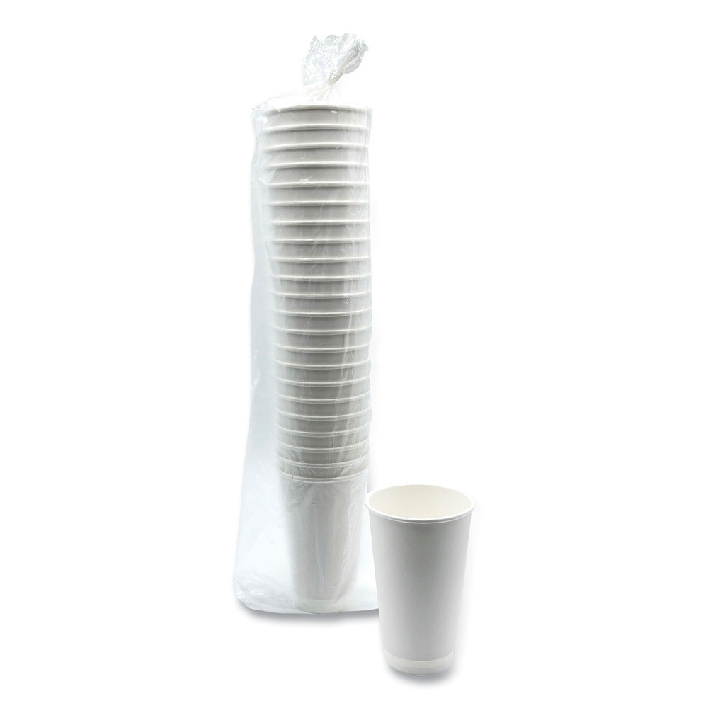 Boardwalk DW16HCUP 16 oz Double-Walled Paper Hot Cups – White (500/Carton) New