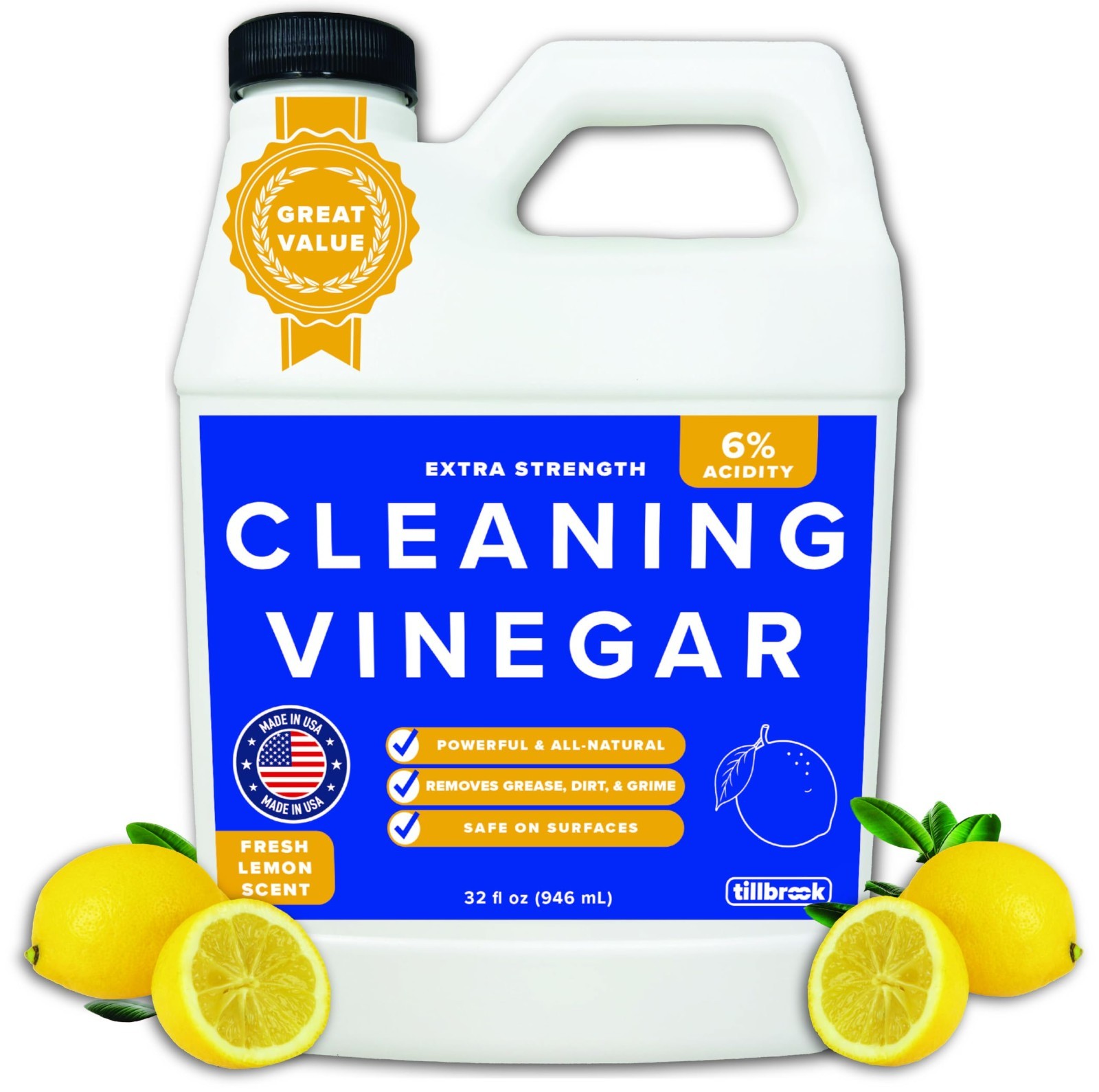 Extra Strength Cleaning Vinegar 6% – 32 oz Lemon Scent, All-Natural, Non-Toxic C