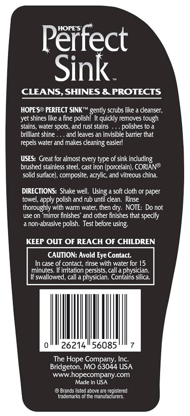 Perfect Sink Cleaner Lotion clean shine protect polish most sinks HOPE’S 9SK6