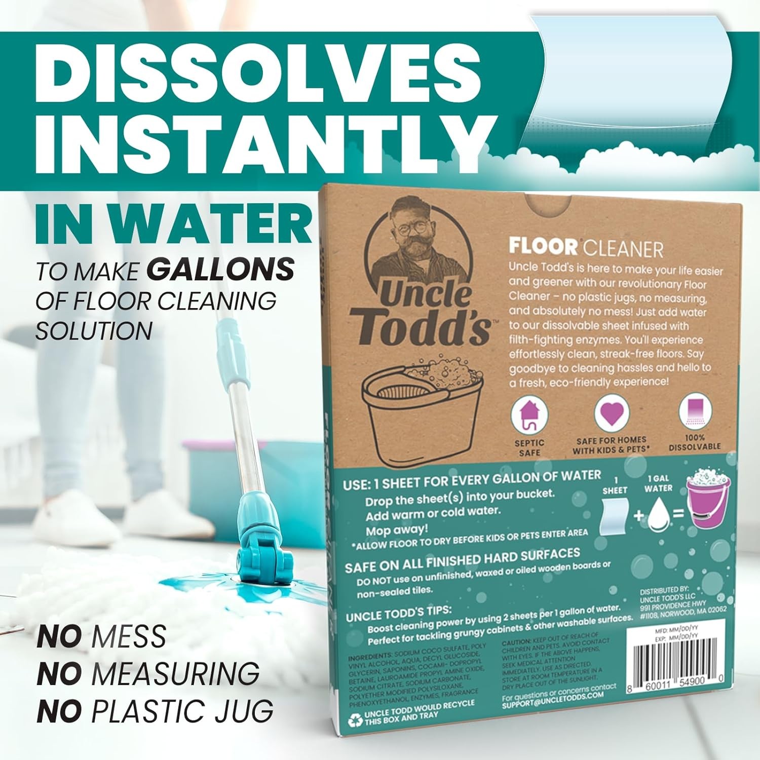 Ultra Concentrated Floor Cleaner for Mopping: 30 Natural, 100% Dissolvable Sheet