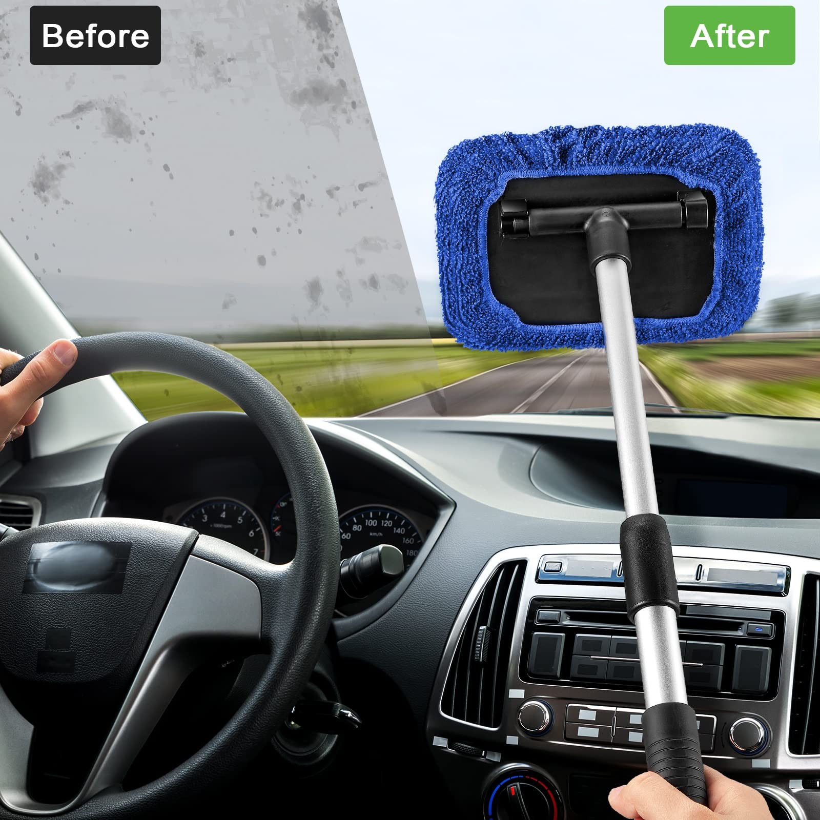 2 Sets Windshield Cleaner Tool Car Window Cleaning Wash Kit with Detachable H…