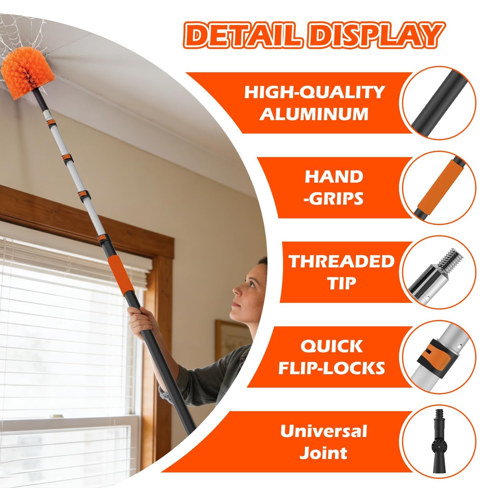 16FT High Ceiling Duster Kit – Adjustable Pole, Extra Long Duster, Cobweb & Sque