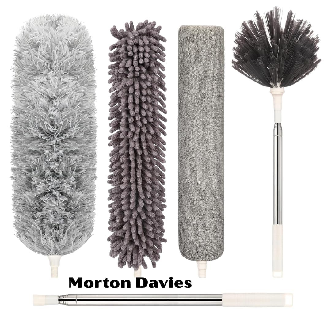 5 in 1 Microfiber Feather Duster 5 PCS Bendable & Extendable Fan Cleaning (grey)