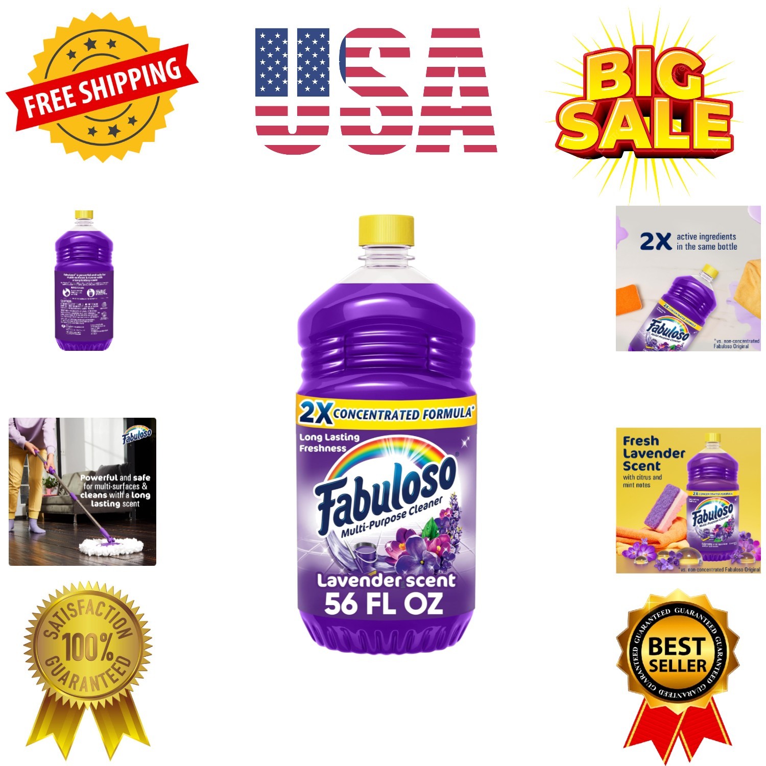 Multi-Purpose Cleaner & Floor Cleaner, 2X Concentrated, Lavender Scent, 56 fl…