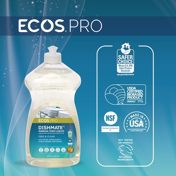 Ecos Pl9721/6 Dish Soap, Hand Wash, 25 Oz, Bottle, Liquid, Unscented,