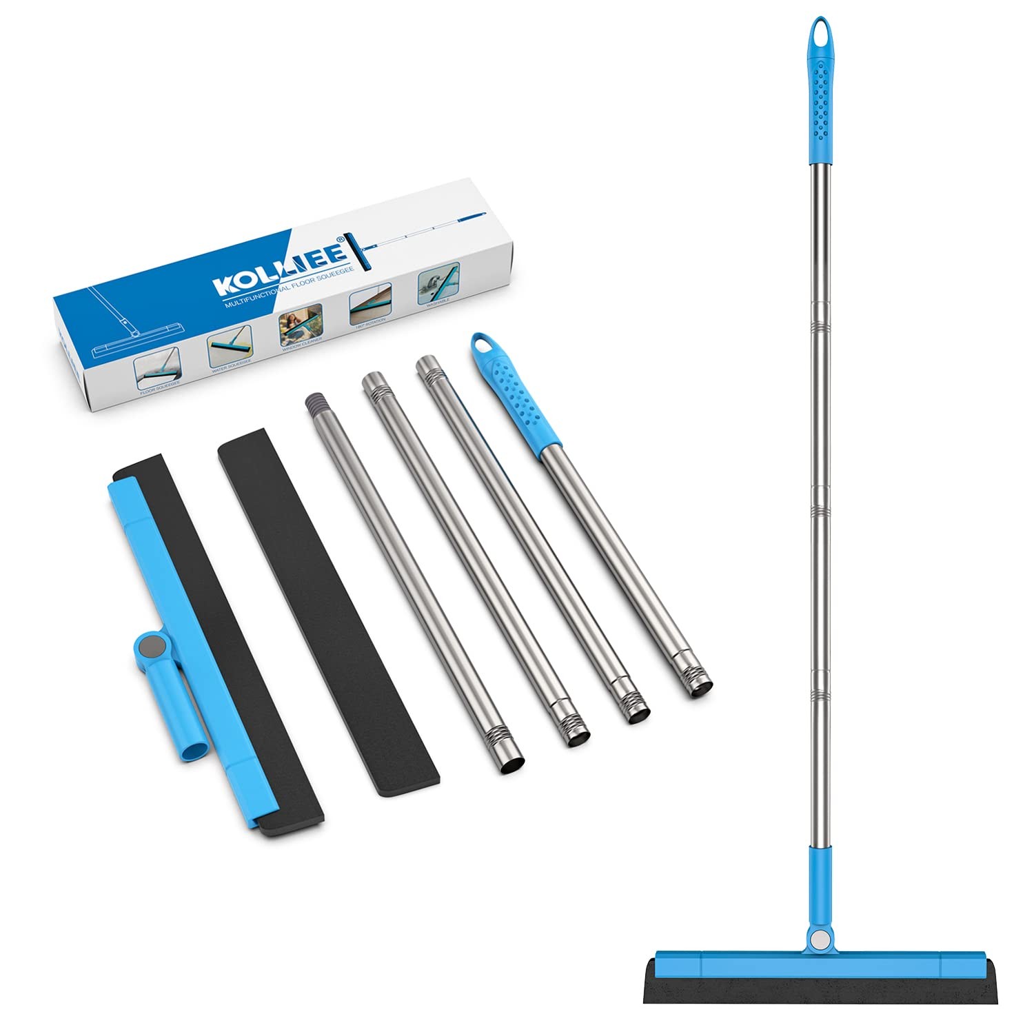 Floor Squeegee Adjustable 59” Long Handle Professional Floor Squeegee with H…
