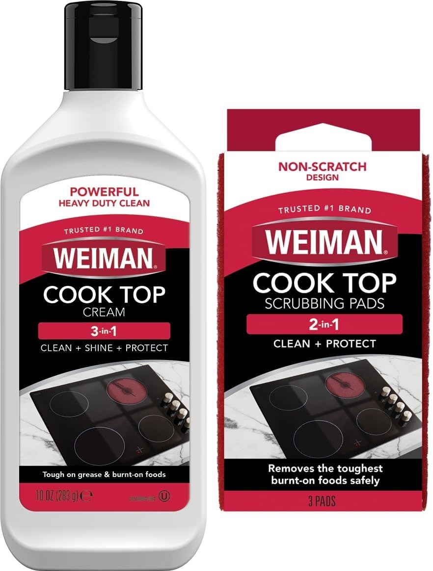 Ceramic & Glass Cooktop Cleaner 10 Oz – Safe, Low Odor with Scrubbing Pads