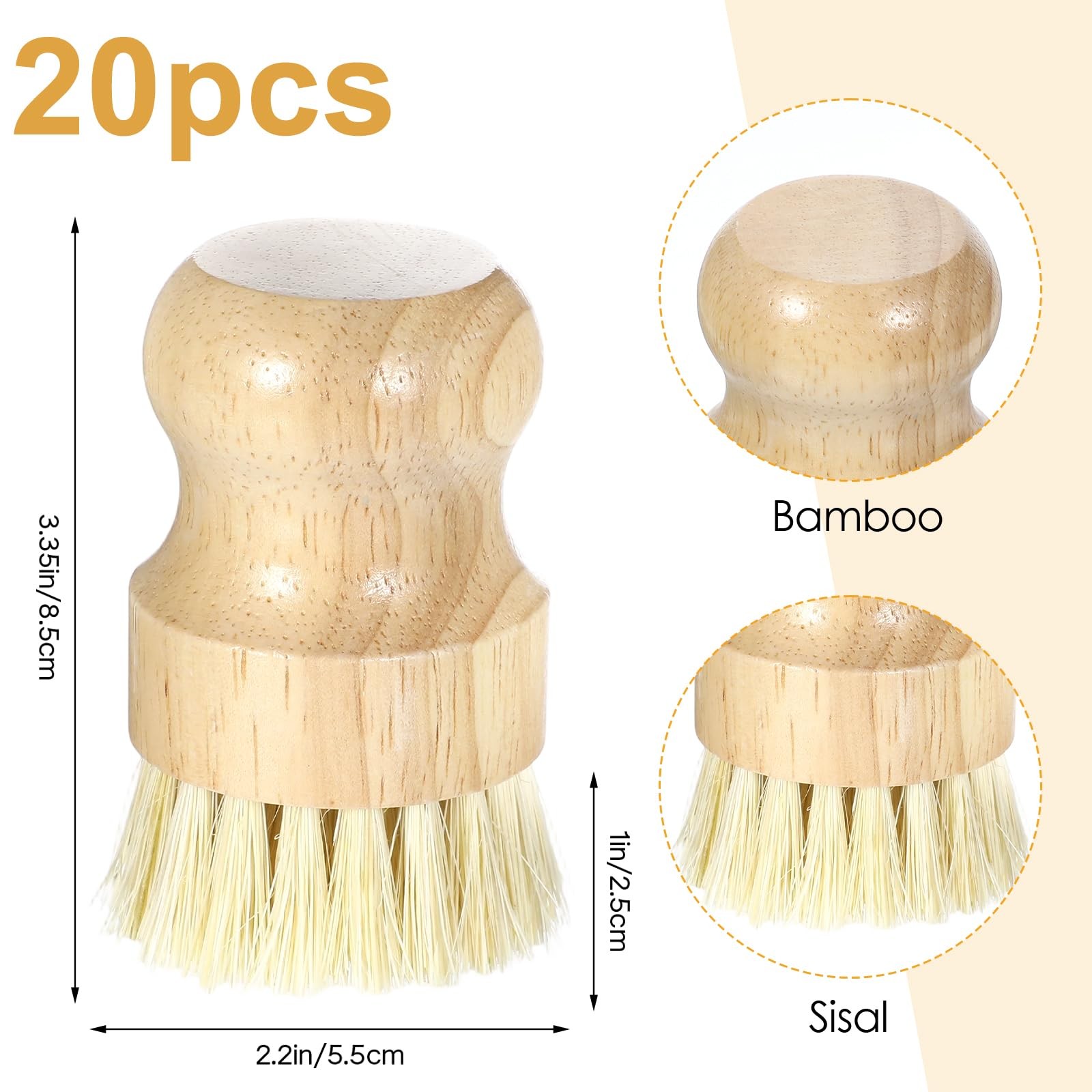 20 Pack Dish Brush Set, Natural Dish Scrub Brush with Handle, Wooden Dish Scr…