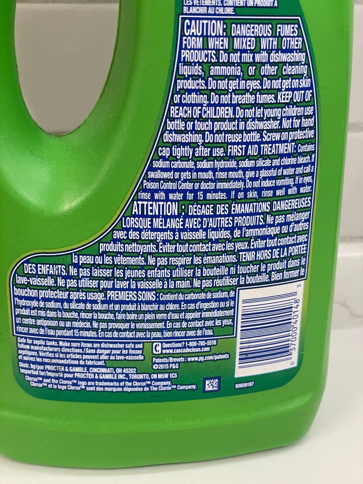 Cascade Dishwashing Gel Lemon Scent 45 oz Clorox Stain Fighting 60% Full Used
