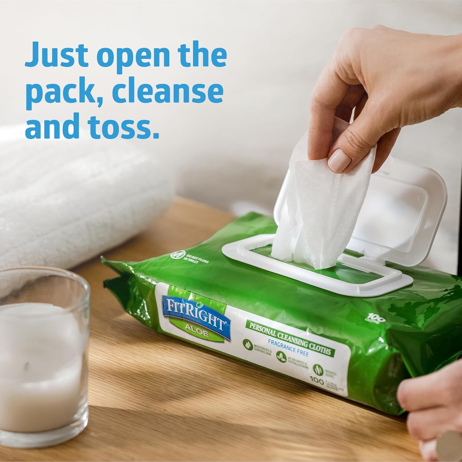 FitRight e Personal Cleansing Cloth Wipes, Scented,Adult Lar