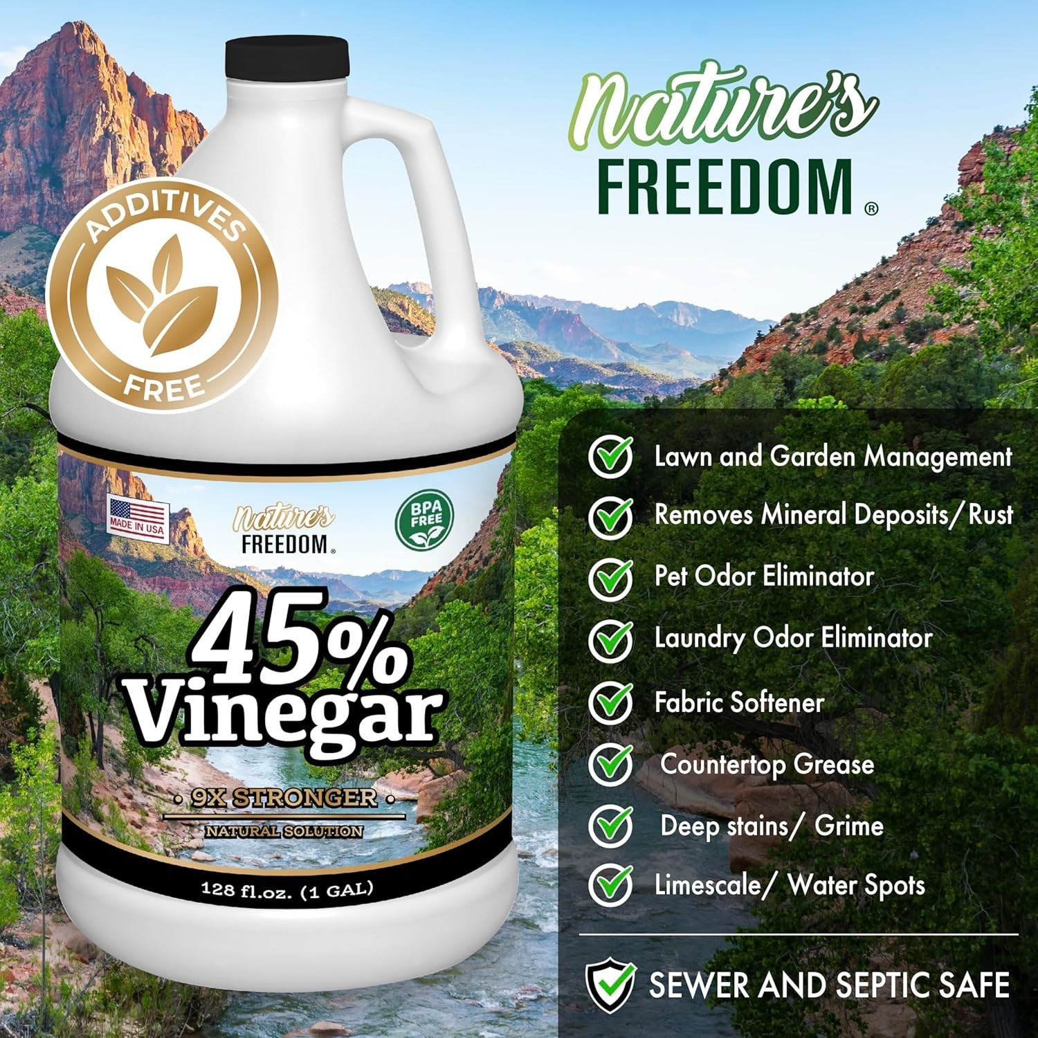 45% Concentrated Vinegar – Industrial Strength Multi-Surface Cleaner – 2 Gallons