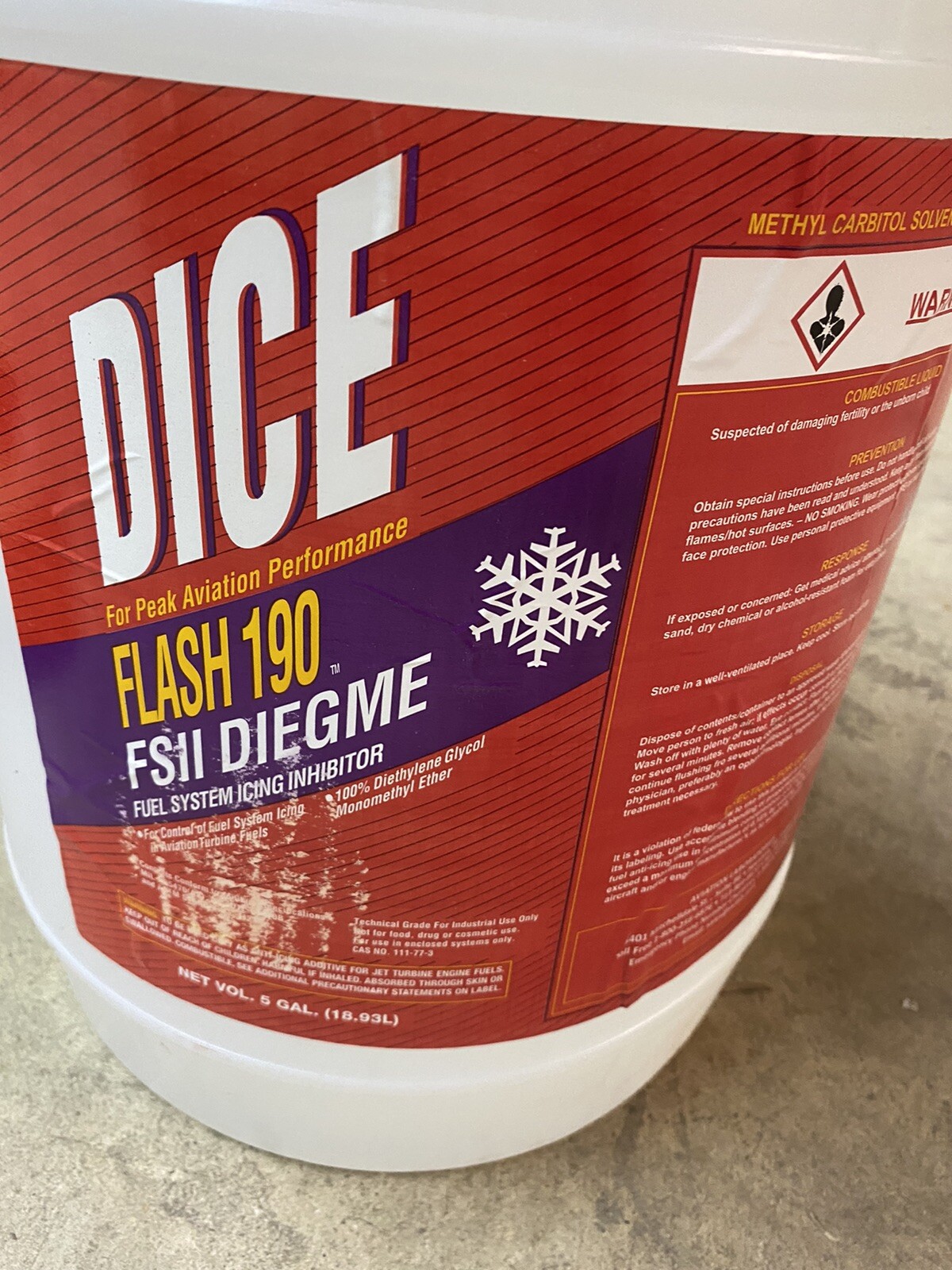 diethylene glycol 100% 5 gallon Dice Flash 190 FSII diegme fuel system de-icing