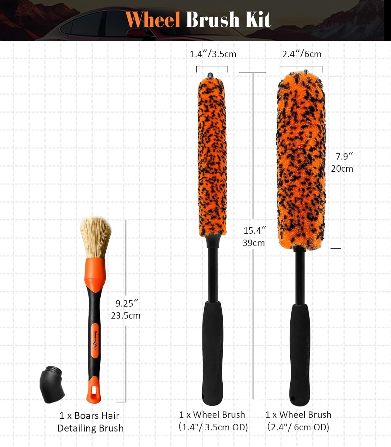 Car Wheel Brush Kit 3PCS Quick 360° Degree Rim Cleaner Brush Kit
