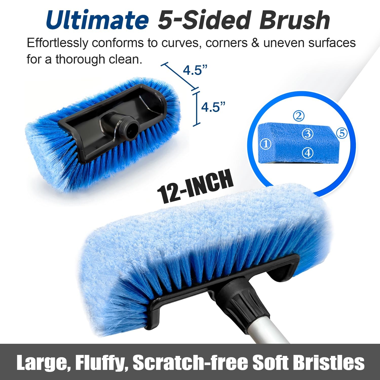 Telescopic Car Wash Brush 520ft with Soft Bristles & Hose Attachment