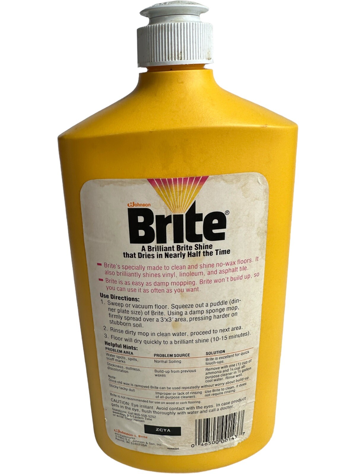 Vintage Johnson Floor BRITE No Wax Polish Full Bottle Rare Discontinued Formula