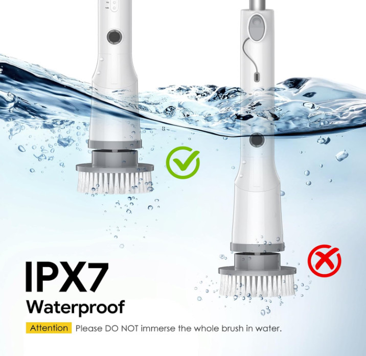 Cepillo Eléctrico Limpieza Baño Inalámbrico 7 Cabezales 3 Vel IPX7 Mango Largo