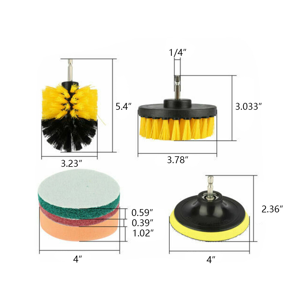 Drill Brush Attachment Set Power Scrubber Cleaning Kit Combo Scrub Tub Clean