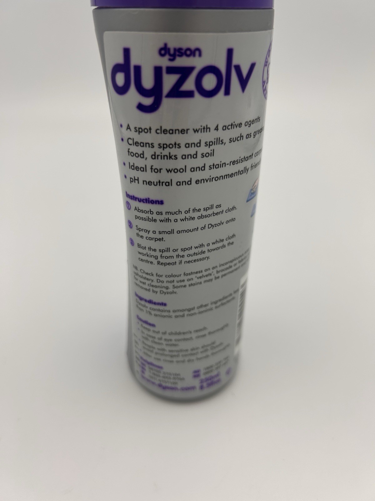 Dyson Dyzolv Spot Cleaner for Carpets & Rugs 4 Active Agents 8.5 oz