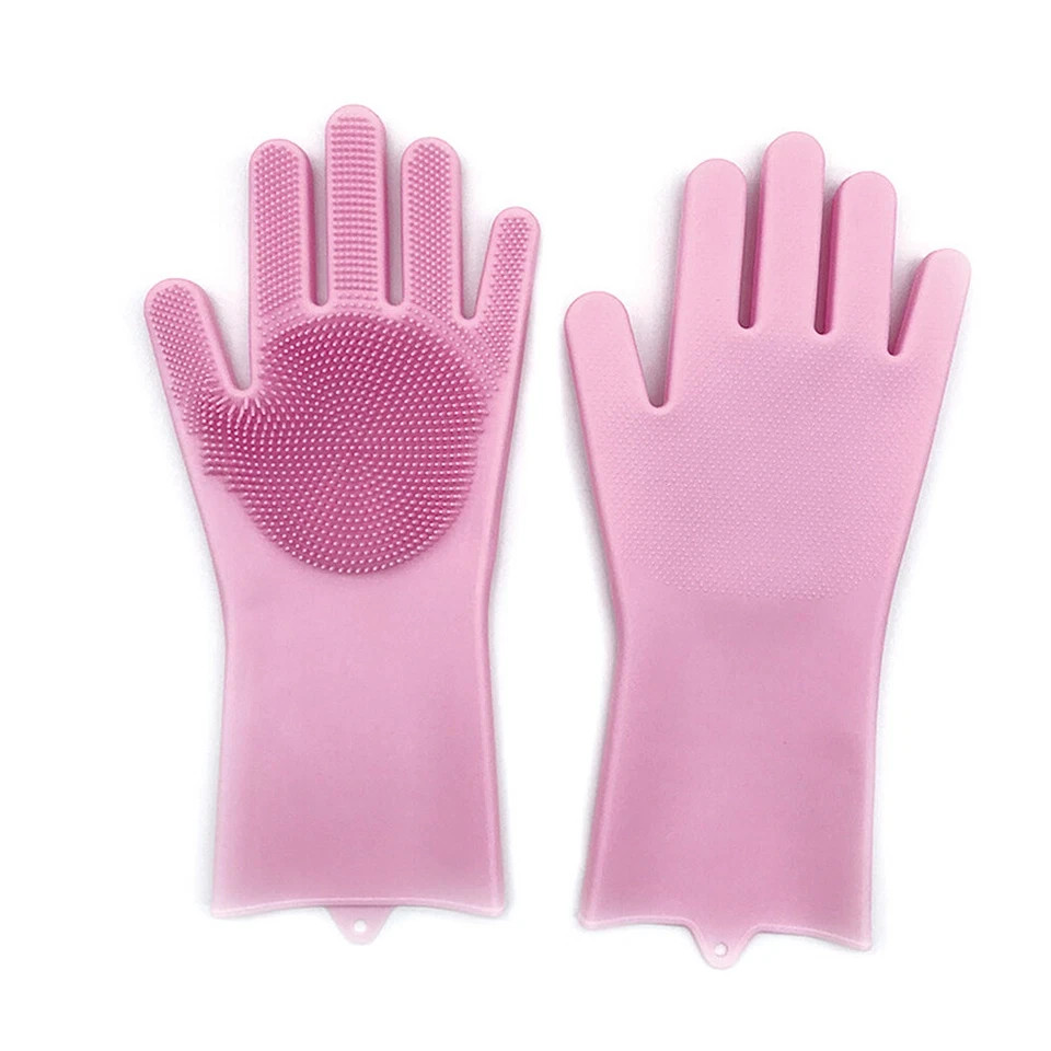 US 1 Pairs Silicone Cleaning Brush Scrubber Gloves Heat Resistant Dish Washing