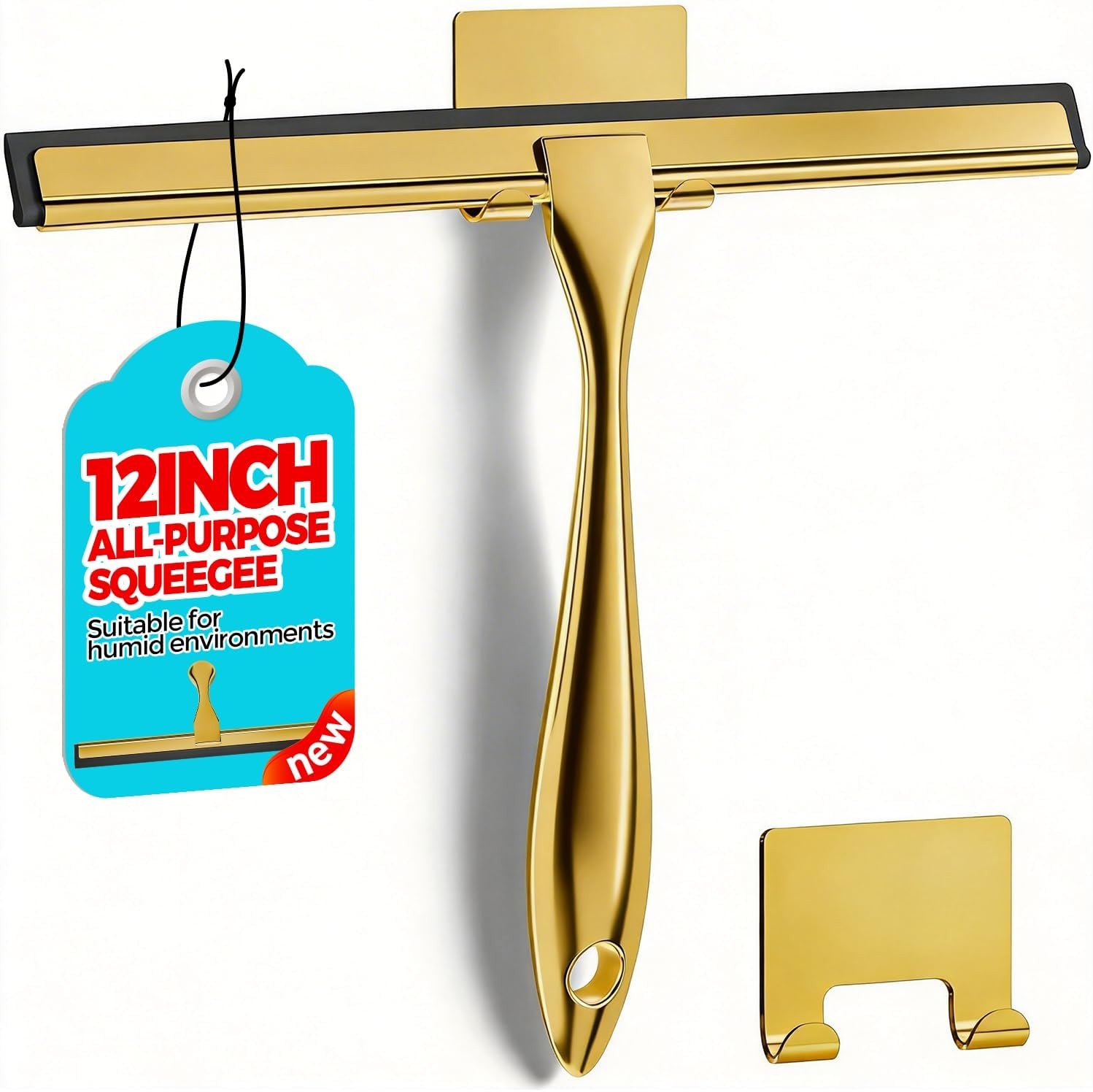 12-Inch Golden All-Purpose Shower Squeegee for Shower Doors, Tile Shower Walls,