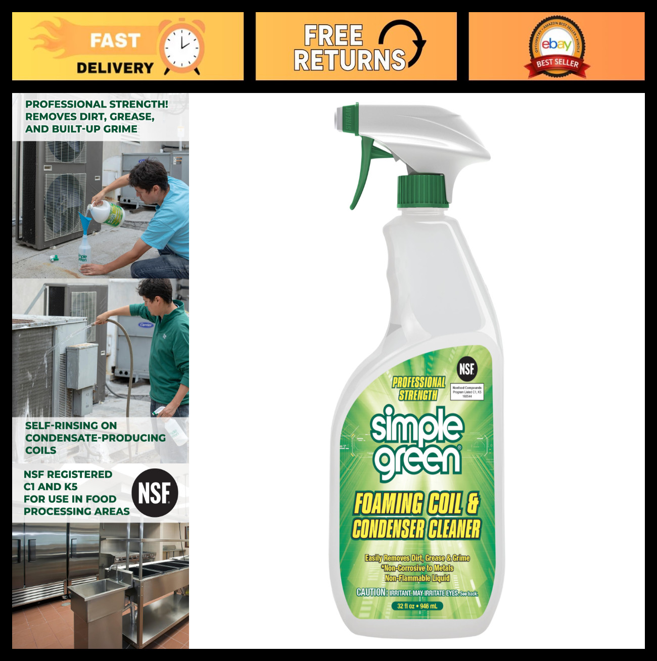 Foaming Coil Cleaner – 32 Fl Oz – Heavy-Duty HVAC Cleaner, Removes Dirt & Grime
