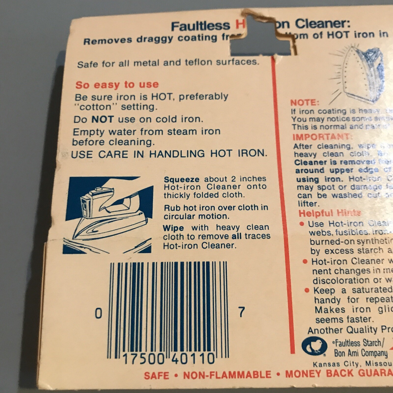 Vintage Faultless Hot Iron Cleaner 1oz Hot Iron Cleaner