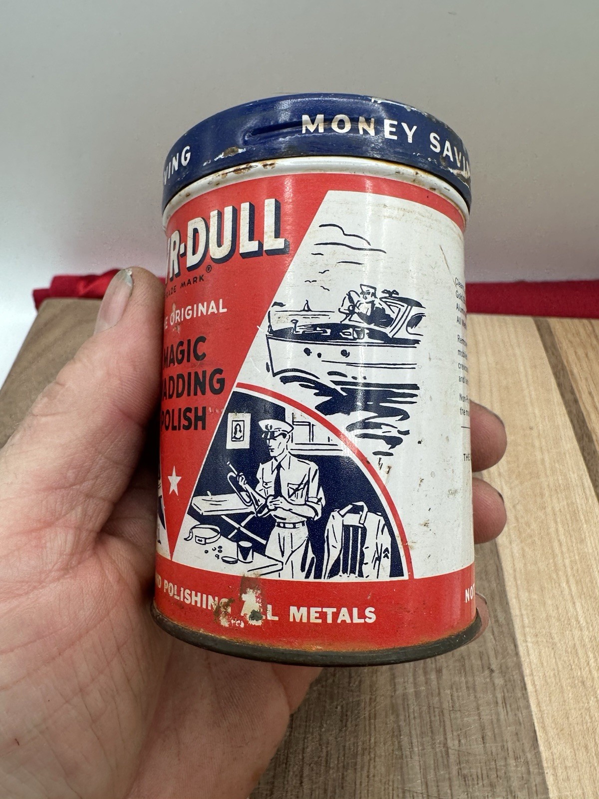 Vintage Nevr-Dull 2.5 Oz. Magic Wadding Polish Collectible Tin 1941 Can Design