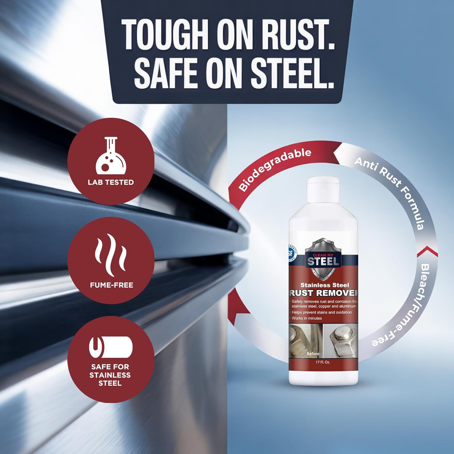 Stainless Steel Rust Remover and Stain Cleaner | 1 Liter | NSF Certified | Comme