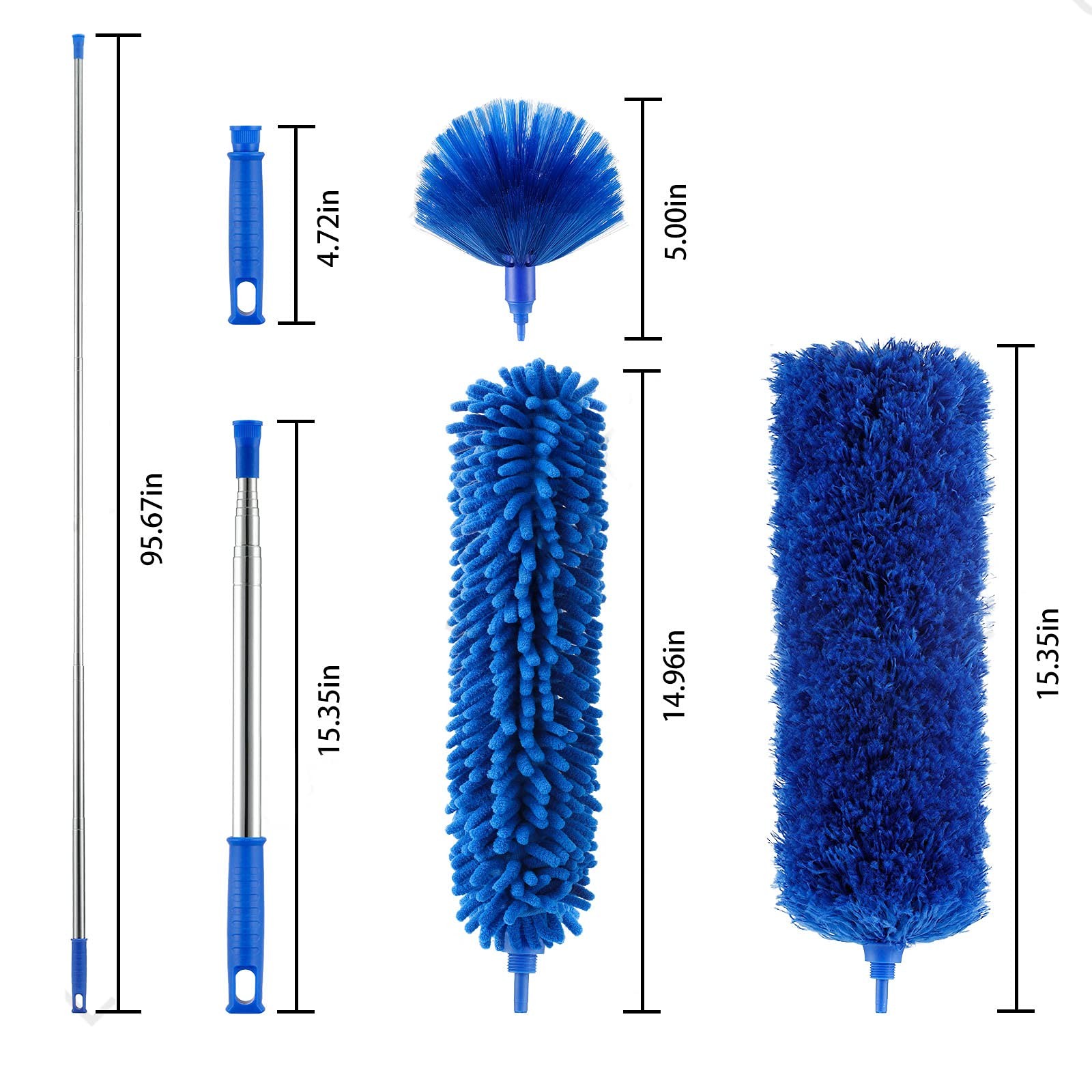 Duster, Microfiber Dusters with 2 Handle Sets, Durable 15-100 Inches Long Tel…