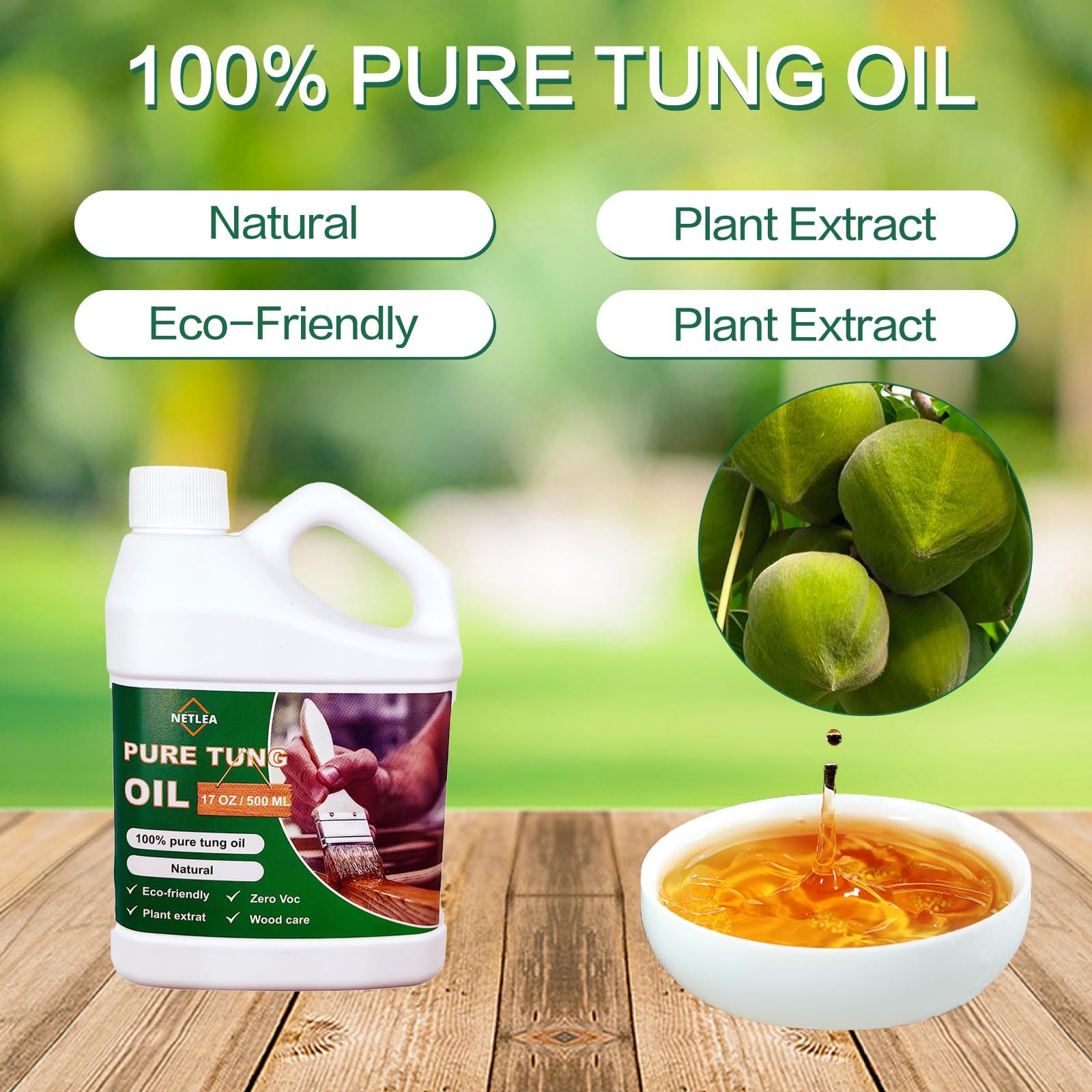 NetLea 17oz Pure Tung Oil for for Wood Finishing,Food Safety for Furniture & …