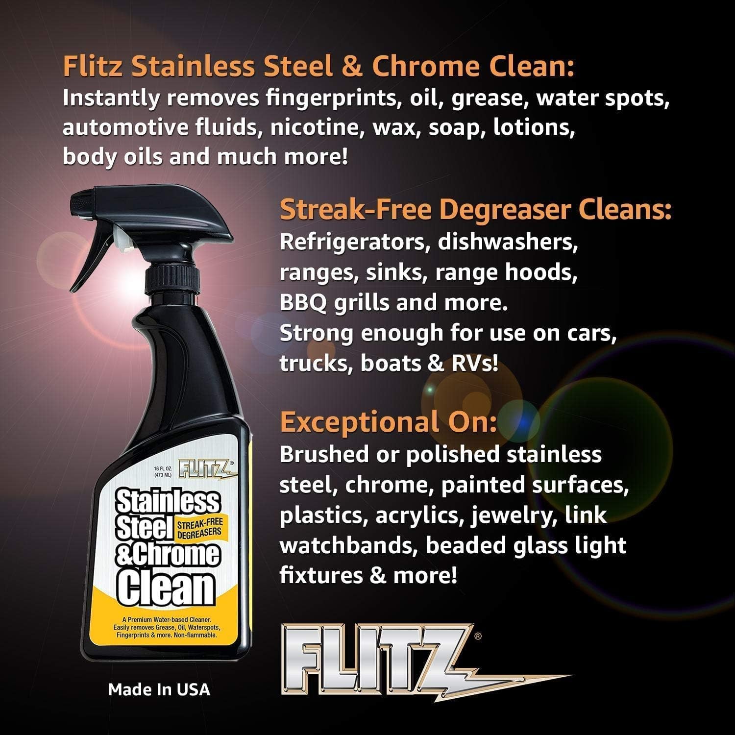 FLITZ Stainless Steel & Chrome Cleaner NEW 8oz/236 Spray Bottle (See Video)