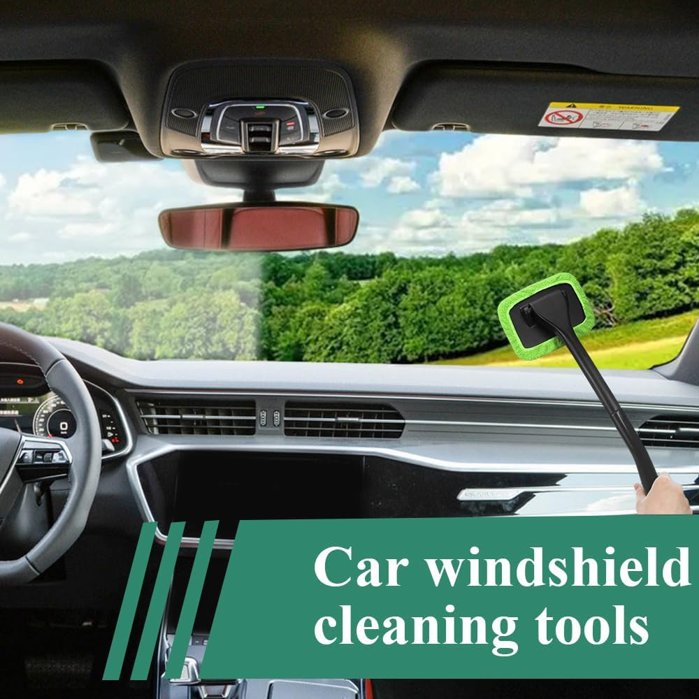 Windshield Cleaning Tool, Car Window Cleaner with 4 Reusable and Washable Microf