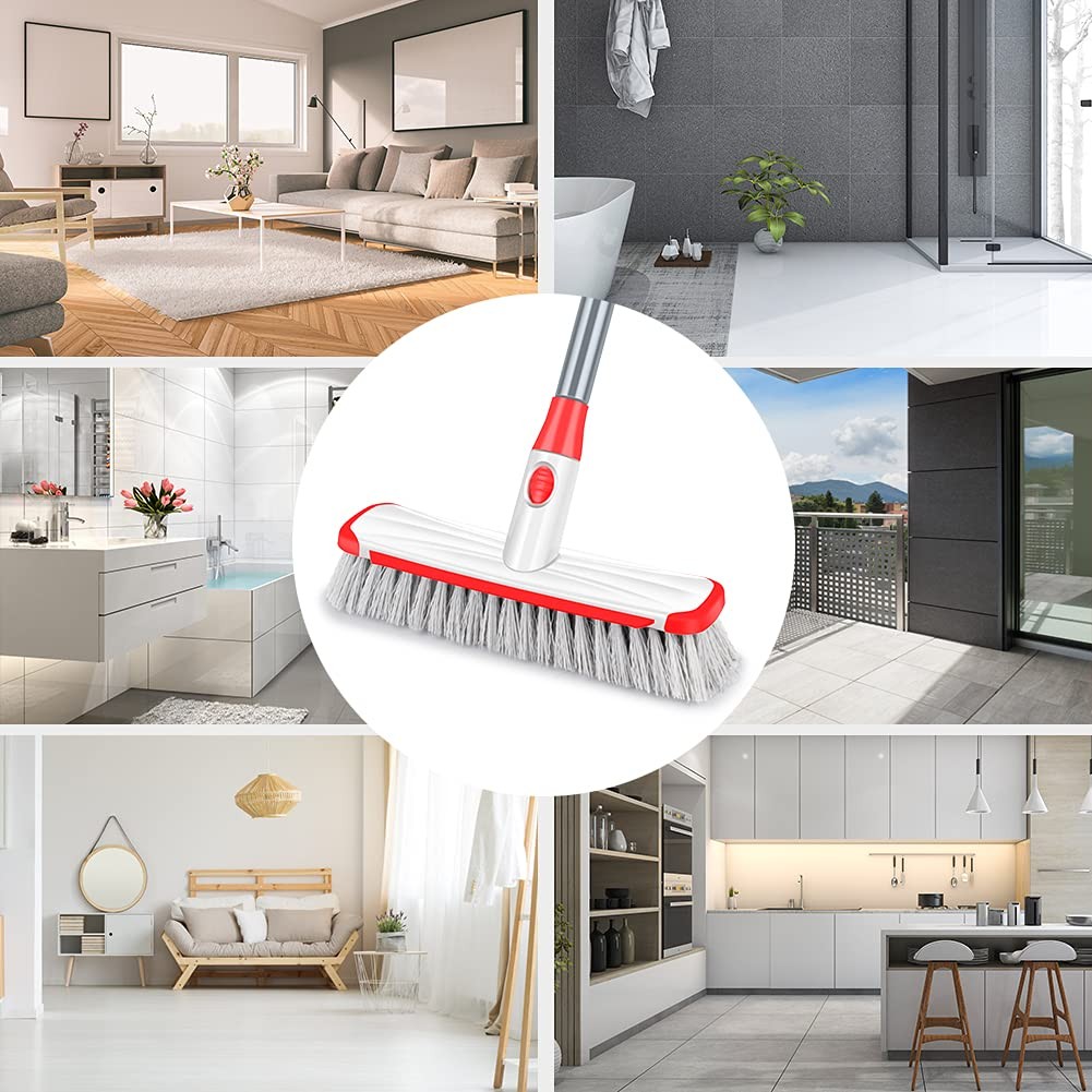 Floor Scrubber with Long Handle, 2 in 1 Scrubbing Brush Stiff Bristle Shower …