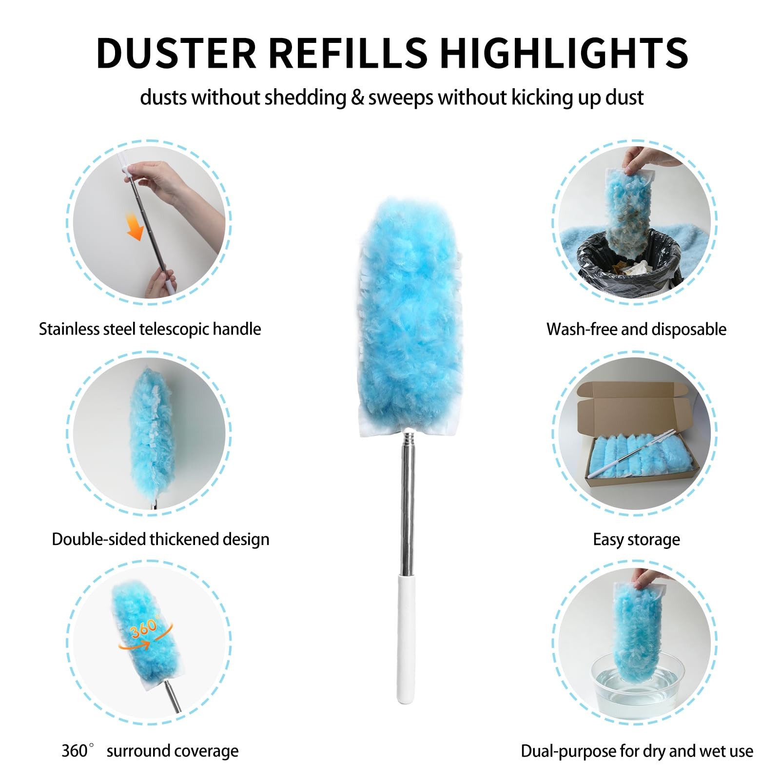 360 Duster Refills for Swiffer Dusters Refill with 2 Upgrade Extendable Handl…