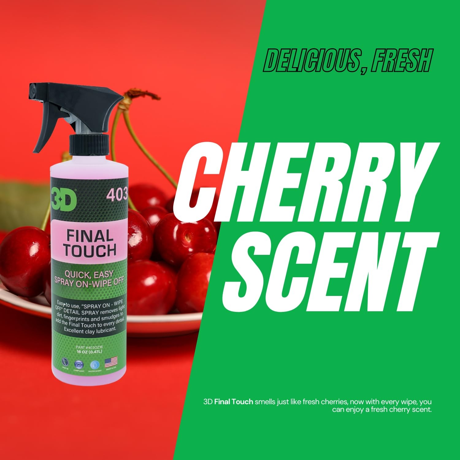 3D Final Touch Car Detail Spray 16 Fl Oz Waterless Shine with Cherry Scent