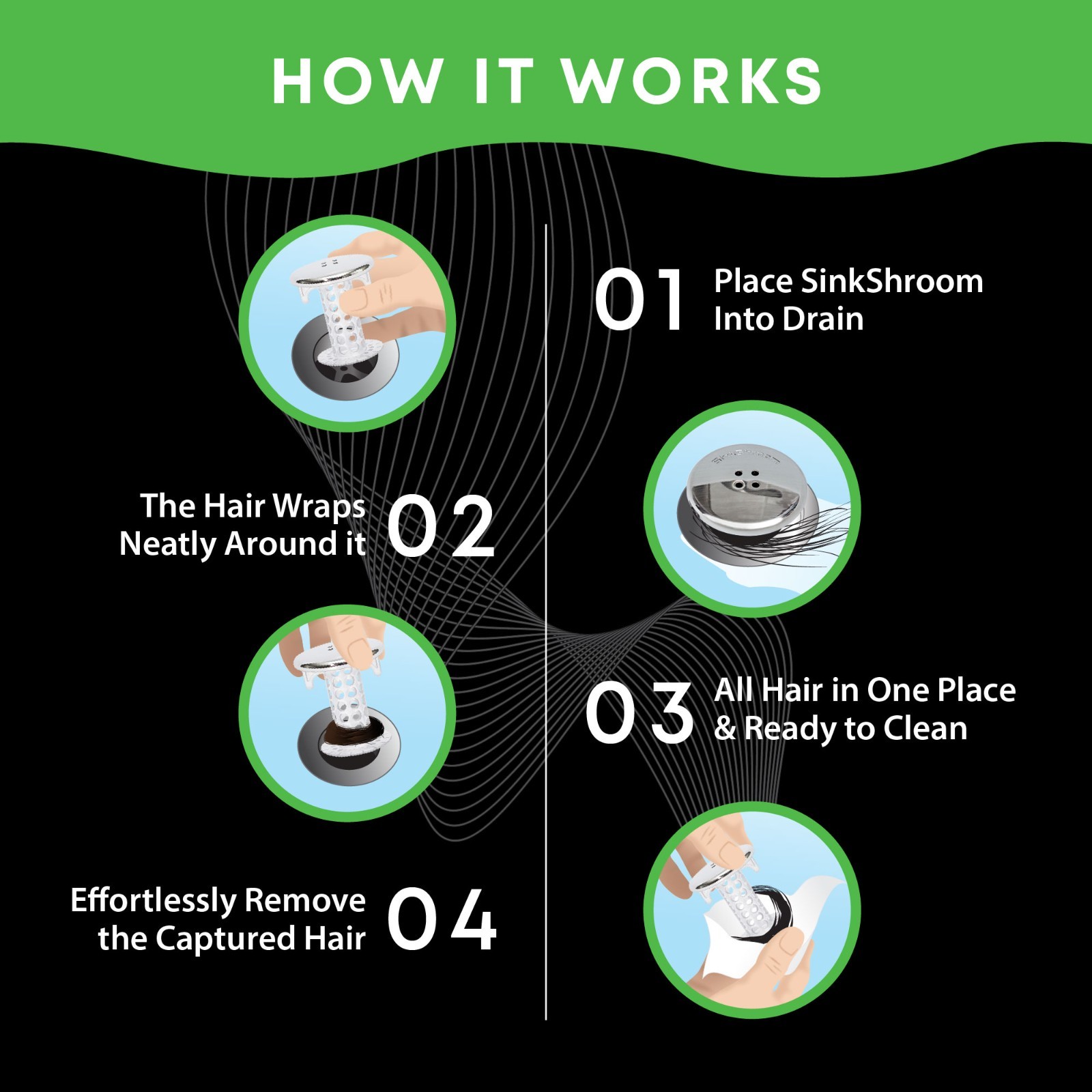 SinkShroom® Chrome Award-Winning Drain Hair Catcher Strainer Snare by TubShroom