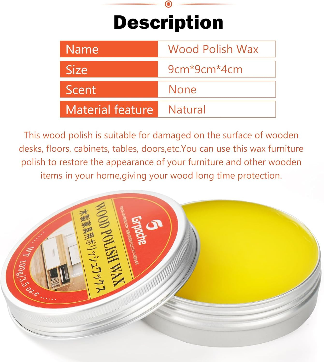 Wood Wax Polish, Paste Wax for Wood Polish Furniture, Conditioner, Cleaner, Rest