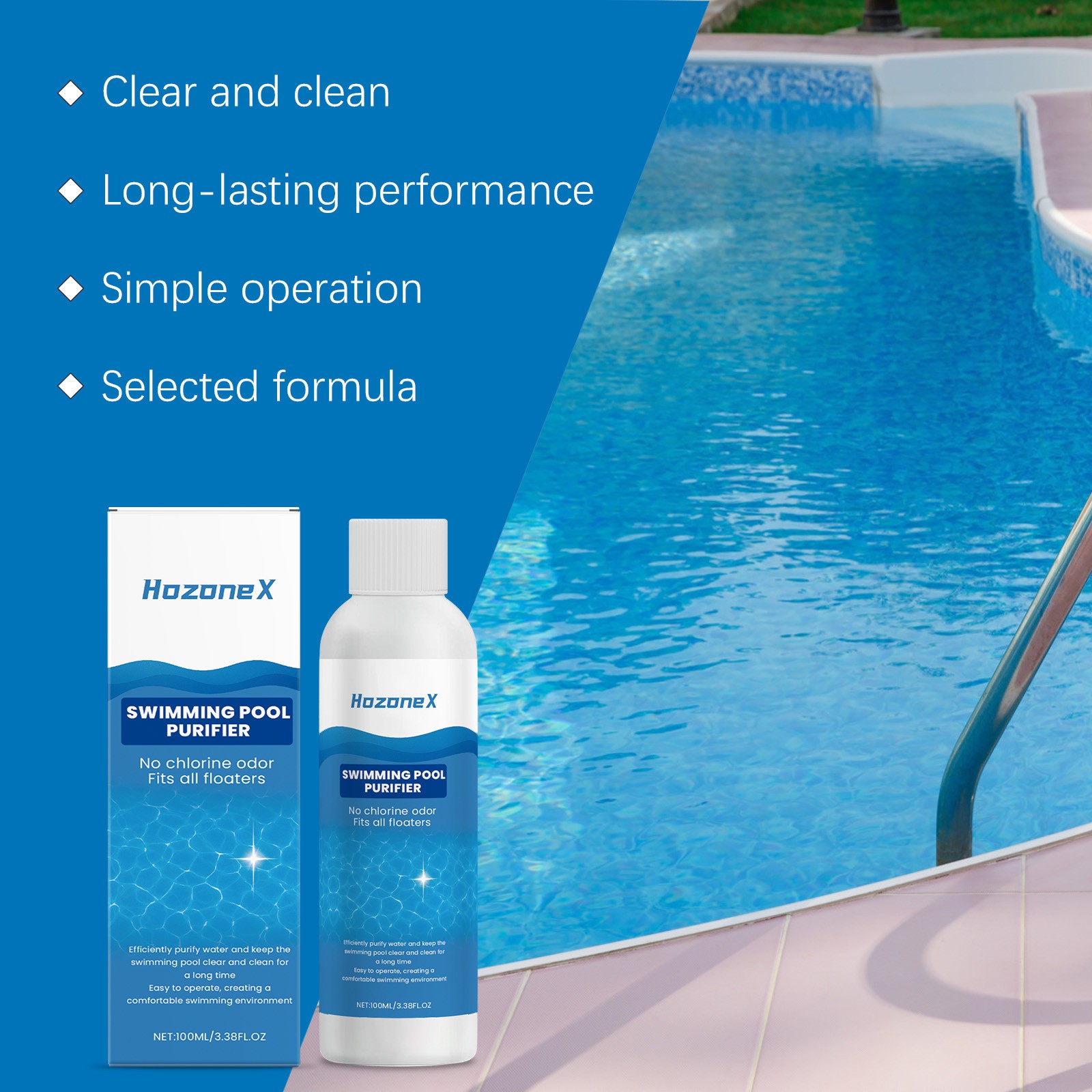 Hozonex Swimming Pool Purifier,Pro Pool Water Purifier Liquid,Removes Cloudiness