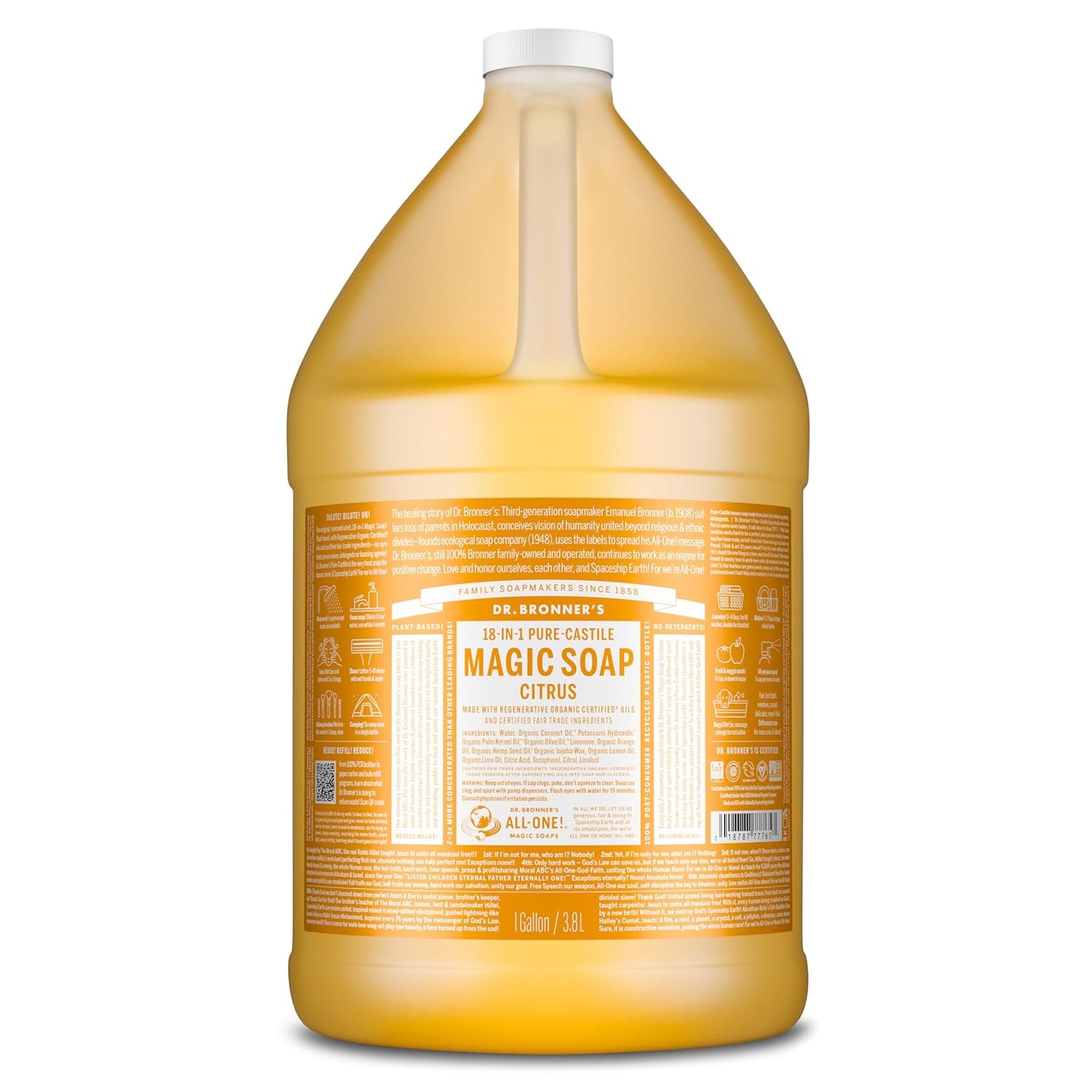 Dr. Bronner’s Pure-Castile Magic Soap Liquid (Citrus, 1 Gallon) – Made with Re