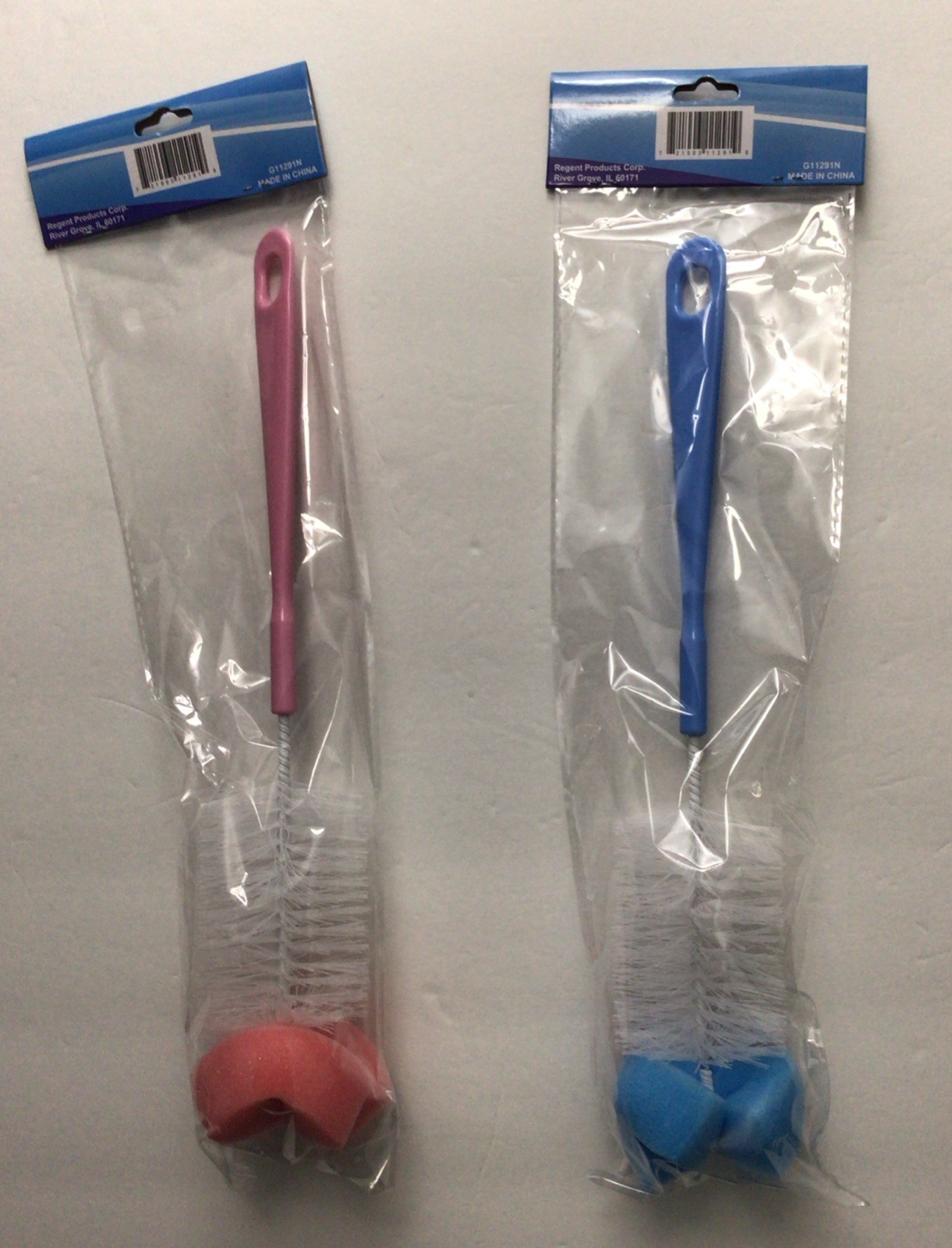 11.6” LONG BOTTLE BRUSH WITH SPONGE END FOR GLASS/PLASTIC BABY BOTTLES, 2 COLORS