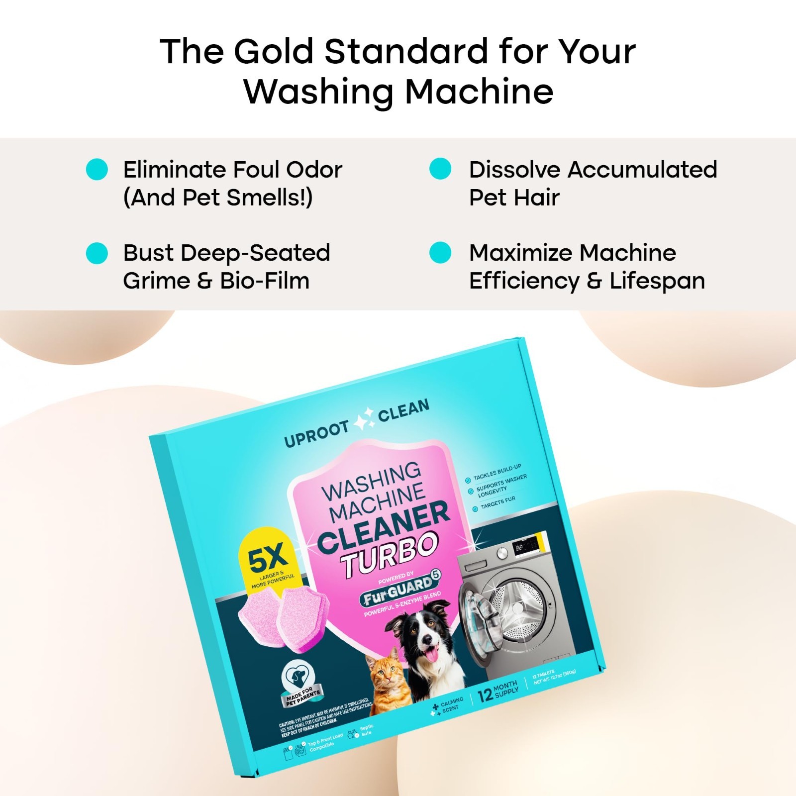 Washing Machine Cleaner Tablets – 12 Pack, 5x Stronger, Pet Safe, Removes Grime