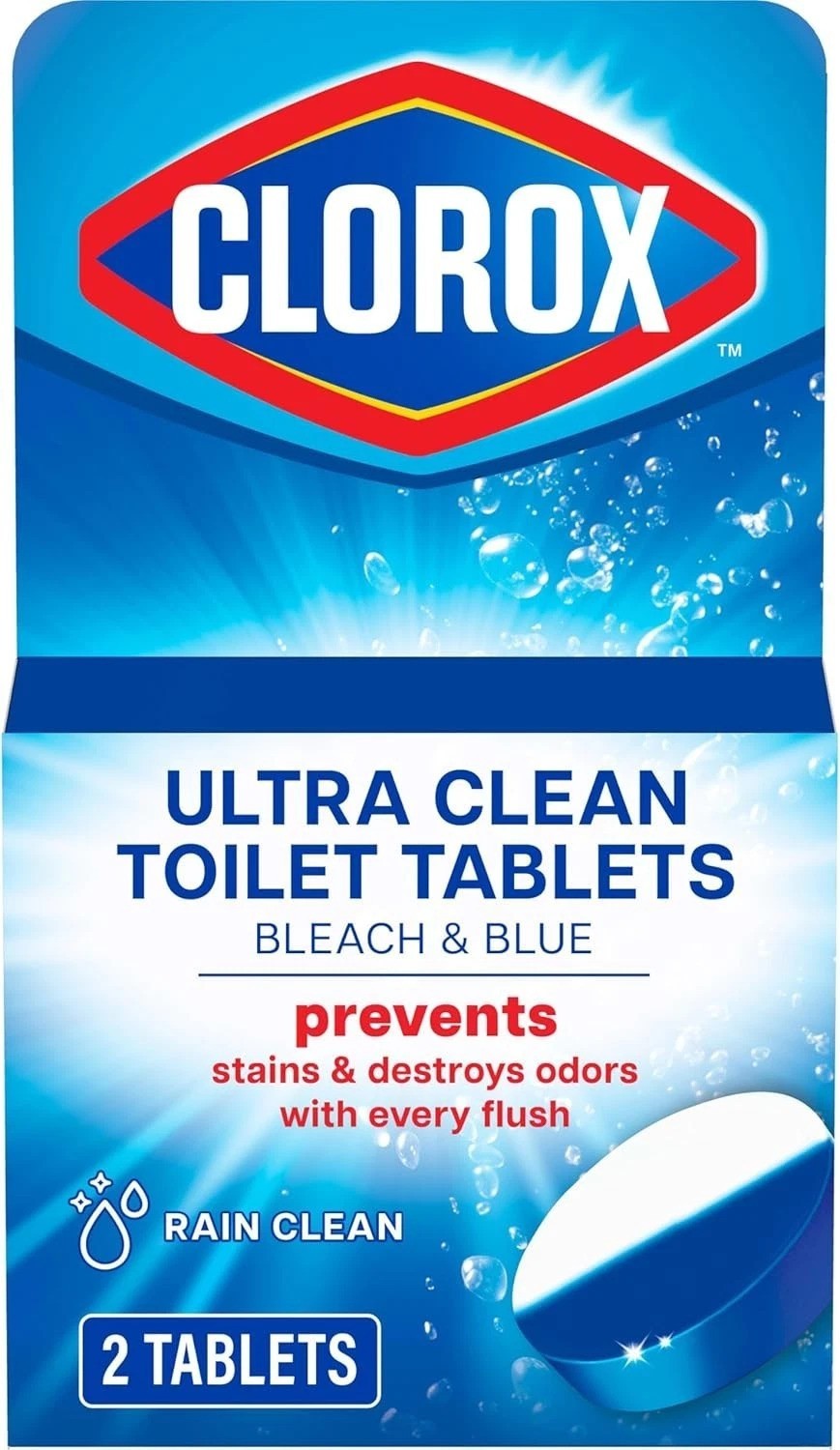 2 Count Bleach & Blue Toilet Tablets with Rain Clean Scent – Effortless Cleaning