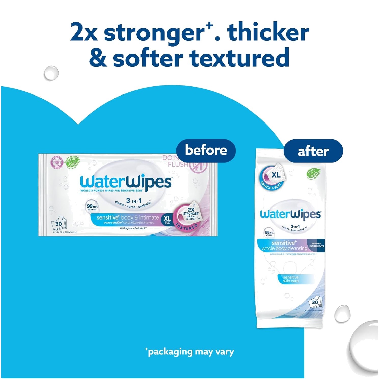 Adult Care Sensitive+ Body Wipes, 99.9% Water, 12 Packs