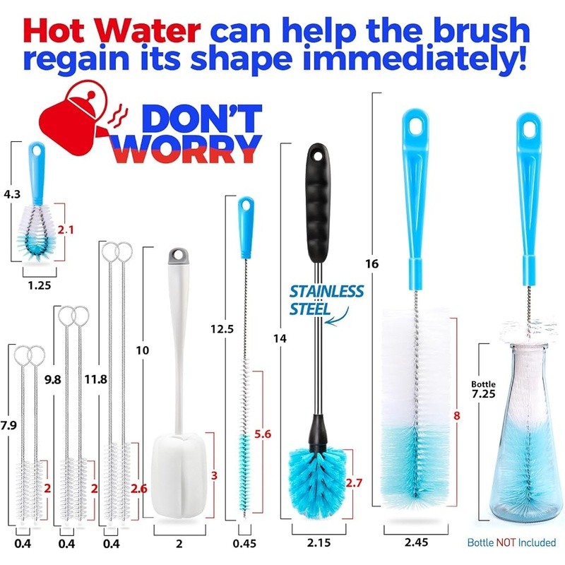 Multi-Purpose Bottle Cleaning Brush Set Wine Beer Sports Bottles Straws New