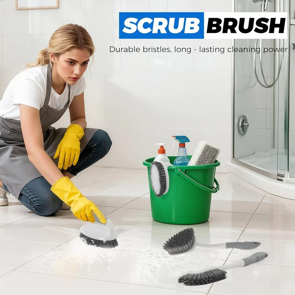 3 Pack Heavy Duty Scrub Brush Set for Household Use, Long Scrub Brush, Handheld