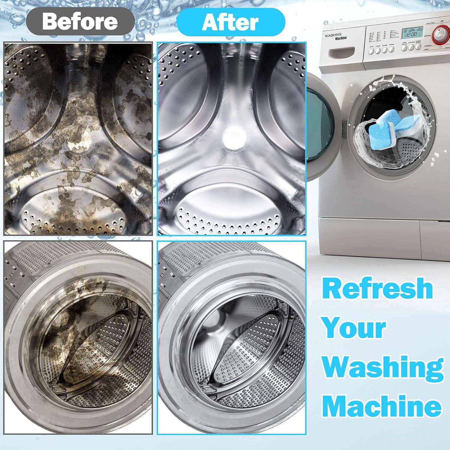 12/24Pcs Washing Machine Cleaner Washer Deep Solid Cleaning Effervescent Tablets