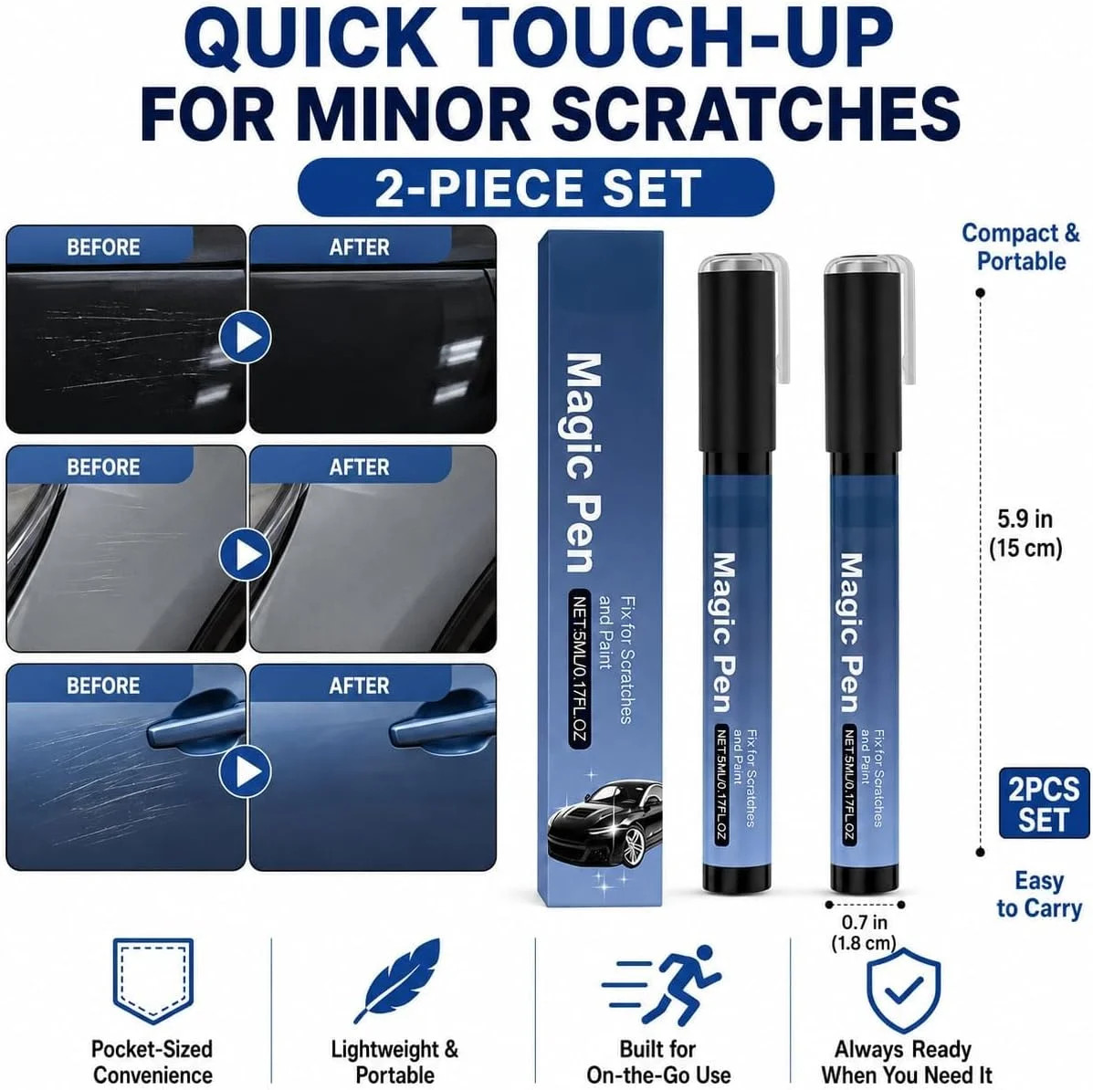 2026 Magic Car Scratch Remover Pen, Car Scratch Remover Pen, Clear Coat Touch Up